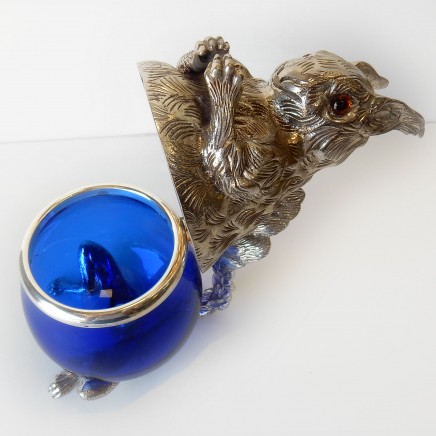 Photo of Victorian Blue Cobalt Glass Squirrel Biscuit Barrel Jar Silverplate
