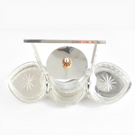 Photo of Victorian Silverplated Glass Heart Cruet Jam Set
