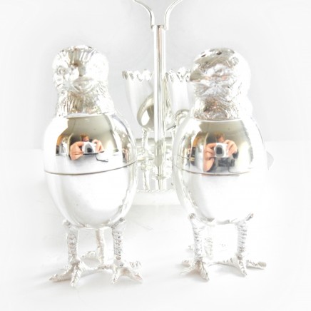 Photo of Victorian Silverplated Novelty Chick Egg Cup Salt & Pepper Set James Dixon & Sons