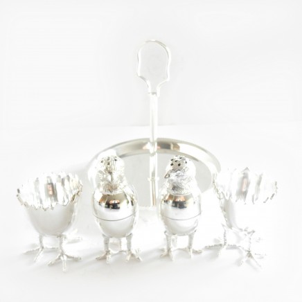 Photo of Victorian Silverplated Novelty Chick Egg Cup Salt & Pepper Set James Dixon & Sons