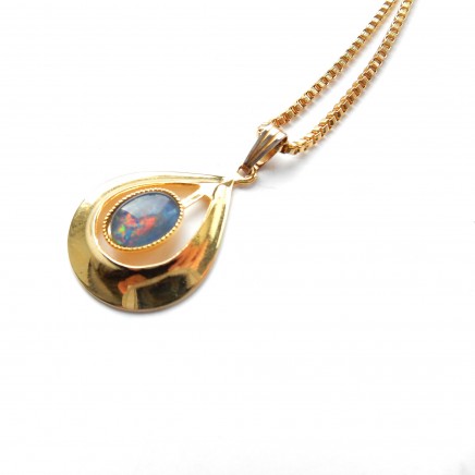 Photo of Vintage 1950s Rolled Gold Opal Pendant & Chain