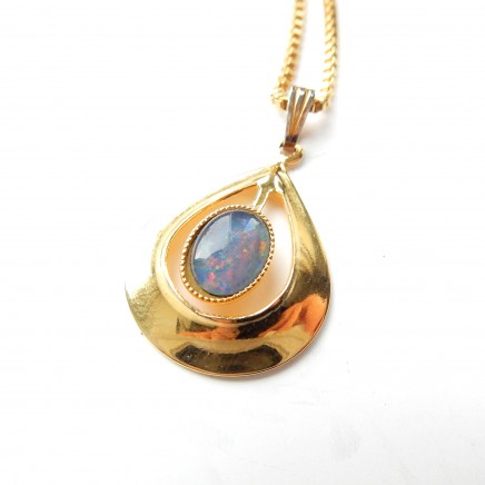 Photo of Vintage 1950s Rolled Gold Opal Pendant & Chain