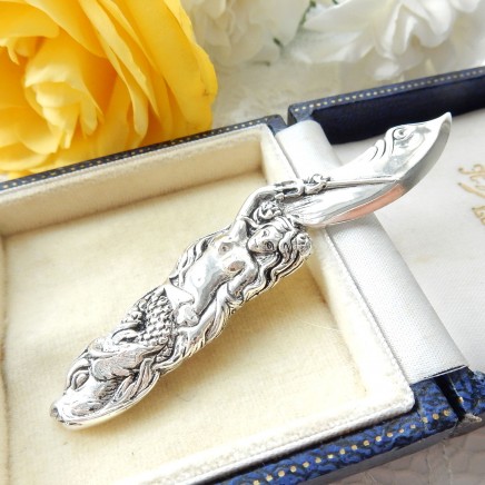 Photo of Vintage 800 Silver Mermaid Paper Knife Letter Opener Continental Silver