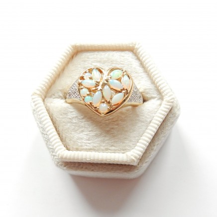 Photo of Vintage 9 Carat Gold Opal Heart Ring Size 7 October Birthstone