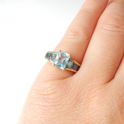 Photo of Vintage 9k Gold Blue Topaz Ring Size 6 November Birthstone