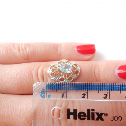 Photo of Vintage 9k Gold Diamond Topaz Filigree Ring Size 6