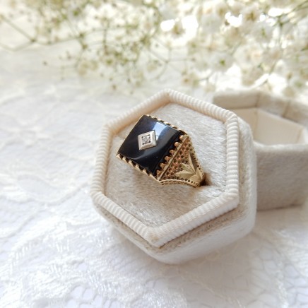 Photo of Vintage 9k Gold Onyx Diamond Signet Ring