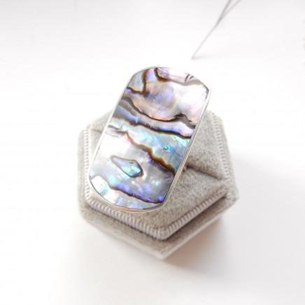 Photo of Vintage Abalone Shell Dress Ring Solid Silver Fine Jewelery Size 7.5