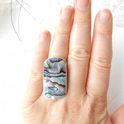 Photo of Vintage Abalone Shell Dress Ring Solid Silver Fine Jewelery Size 7.5