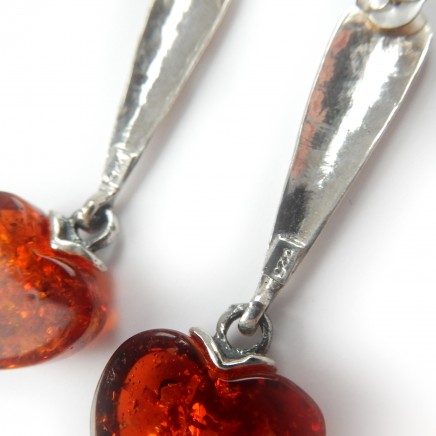 Photo of Vintage Amber Heart Droplet Earrings Sterling Silver