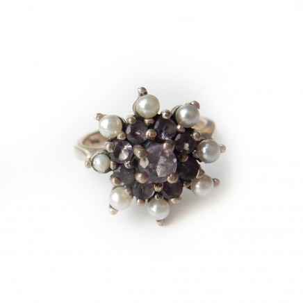 Photo of Vintage Amethyst Seed Pearl Ring Sterling Silver