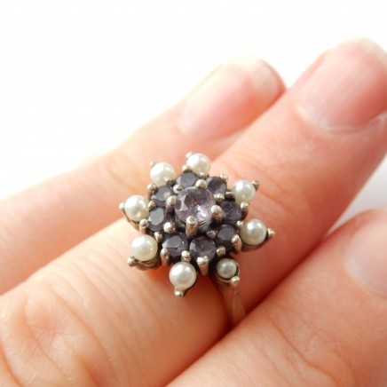 Photo of Vintage Amethyst Seed Pearl Ring Sterling Silver