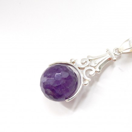 Photo of Vintage Amethyst Spinning Fob Sterling Silver Pendant Necklace February Birthstone