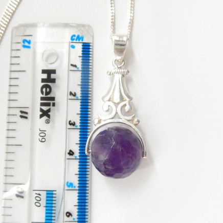 Photo of Vintage Amethyst Spinning Fob Sterling Silver Pendant Necklace February Birthstone