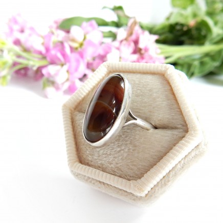 Photo of Vintage Antique Banded Agate Navette Ring Sterling Silver US Size 6
