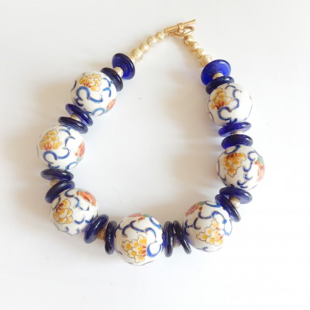 Photo of Vintage Antique Chinese Porcelain China Bead Necklace Imari China Pendant