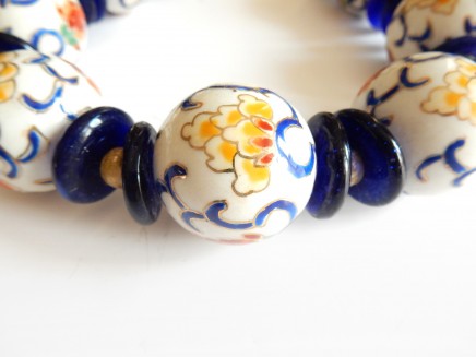 Photo of Vintage Antique Chinese Porcelain China Bead Necklace Imari China Pendant