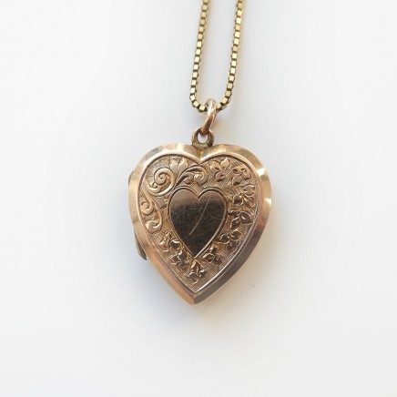 Photo of Vintage Antique Rolled Gold Heart Locket Necklace & Chain