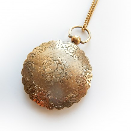 Photo of Vintage Antique Rolled Gold Locket Necklace & Chain