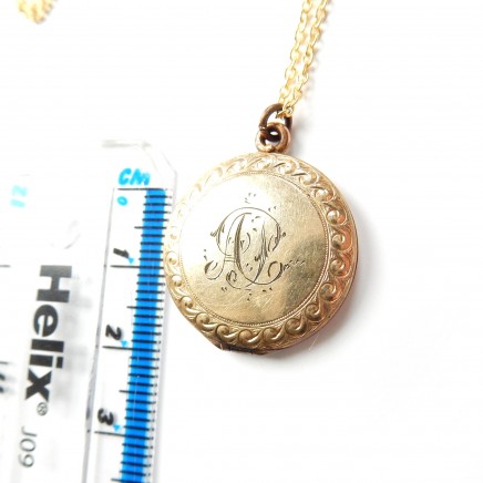Photo of Vintage Antique Rolled Gold Monogram Locket Keepsake Circle Locket Necklace