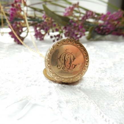 Photo of Vintage Antique Rolled Gold Monogram Locket Keepsake Circle Locket Necklace