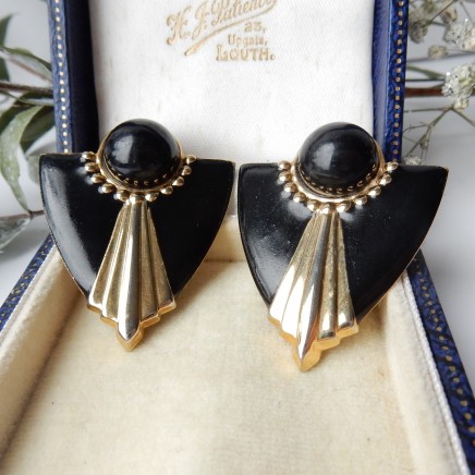 Photo of Vintage Art Deco Black Enamel Earrings