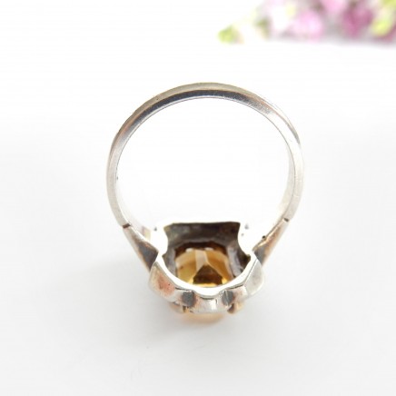 Photo of Vintage Art Deco Citrine Marcasite Ring Sterling Silver US Size 7.5