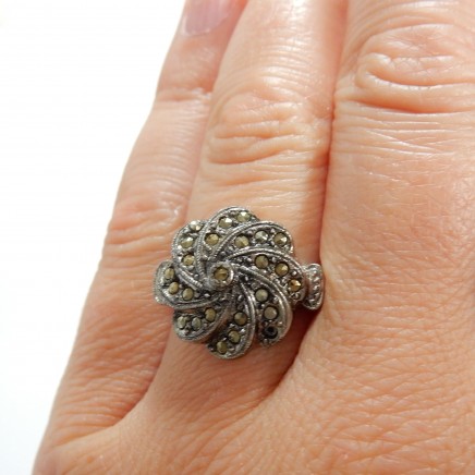 Photo of Vintage Art Deco Marcasite Ring Sterling Silver Flower Ring Size 7.5