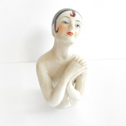 Photo of Vintage Art Deco Porcelain Flapper Pin Doll Lady Half Doll Pin Cushion