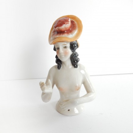 Photo of Vintage Art Deco Porcelain Pin Doll Lady Half Doll Pin Cushion