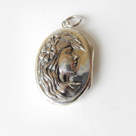 Photo of Vintage Art Nouveau Lady Locket Sterling Silver Pendant