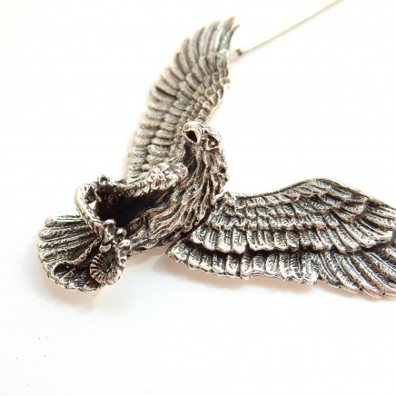 Photo of Vintage Articulated Flying Eagle Bird of Prey Necklace Pendant Sterling Silver