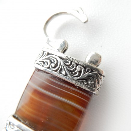 Photo of Vintage Banded Agate Padlock Fob Pendant Sterling Silver Fine Jewelery
