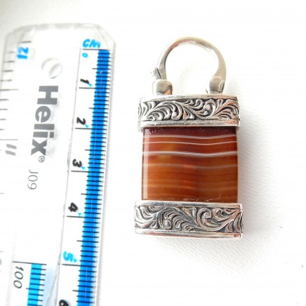 Photo of Vintage Banded Agate Padlock Fob Pendant Sterling Silver Fine Jewelery