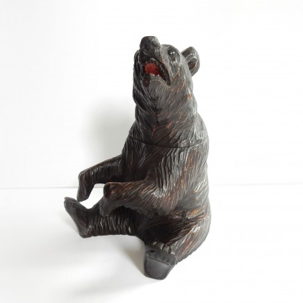 Photo of Vintage Black Forest Wood Bear Tobacco Jar Ornament Figurine