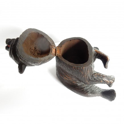 Photo of Vintage Black Forest Wood Bear Tobacco Jar Ornament Figurine