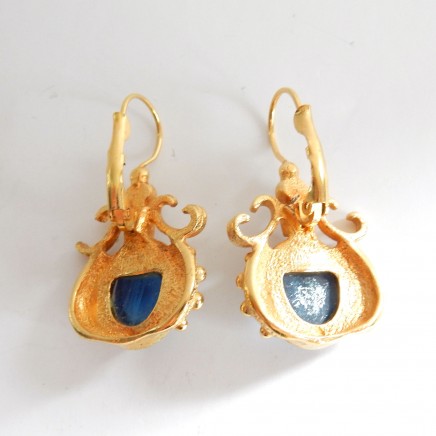 Photo of Vintage Blue Moonstone Cabouchon Gold Droplet Earrings