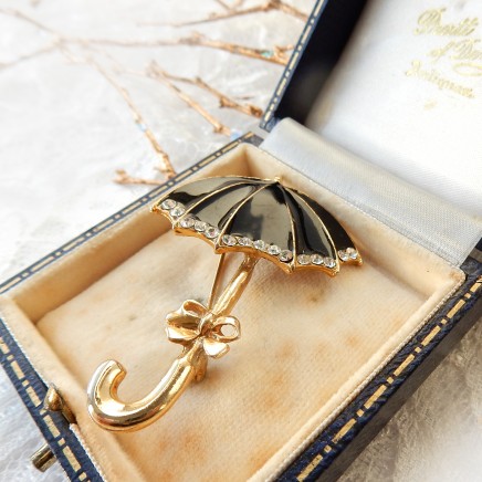 Photo of Vintage Brass Enamel Umbrella Brooch Pin