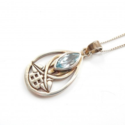 Photo of Vintage Celtic Silver Arts Crafts Topaz Pendant Necklace Sterling Silver Chain
