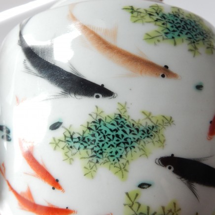 Photo of Vintage Chinese Oriental Fish Tea Pot Porcelain Ceramic Hand Painted Tea Pot