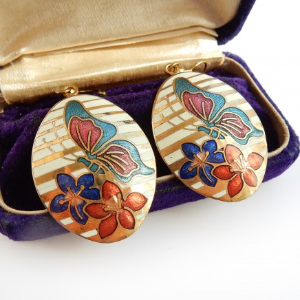 Photo of Vintage Cloisonne Butterfly Earrings