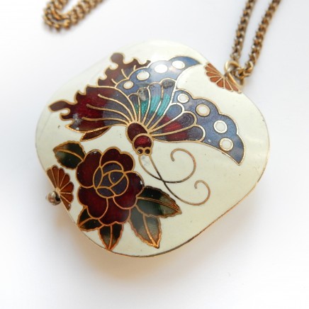 Photo of Vintage Cloisonne Butterfly Pendant & Chain Necklace