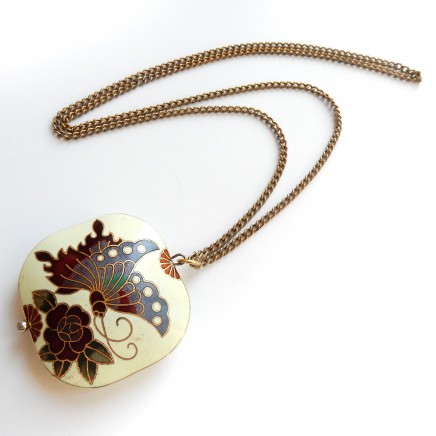 Photo of Vintage Cloisonne Butterfly Pendant & Chain Necklace