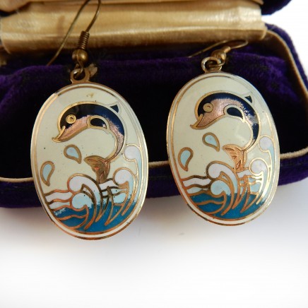 Photo of Vintage Cloisonne Dolphin Earrings