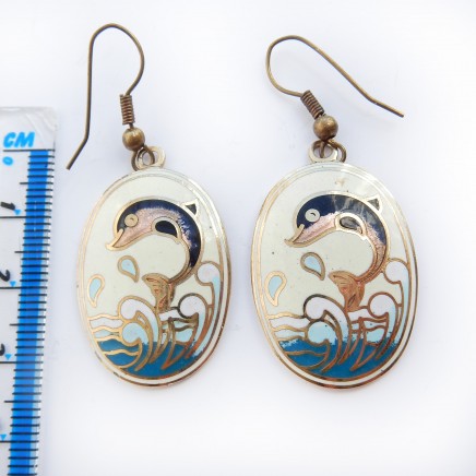 Photo of Vintage Cloisonne Dolphin Earrings