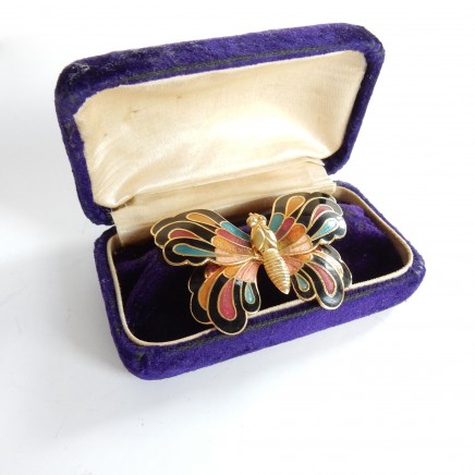 Photo of Vintage Cloisonne Enamel Butterfly Brooch Pin