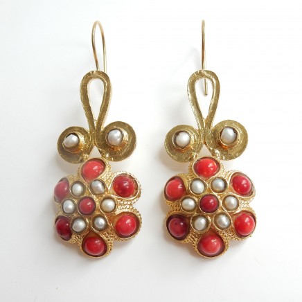 Photo of Vintage Coral & Pearl Gold Plated Earrings