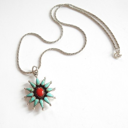 Photo of Vintage Coral & Turquoise Solid Silver Star Necklace