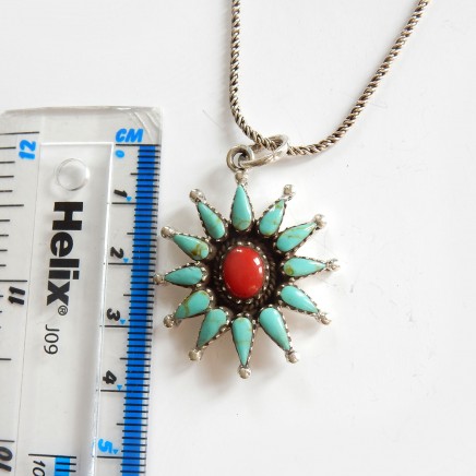 Photo of Vintage Coral & Turquoise Solid Silver Star Necklace