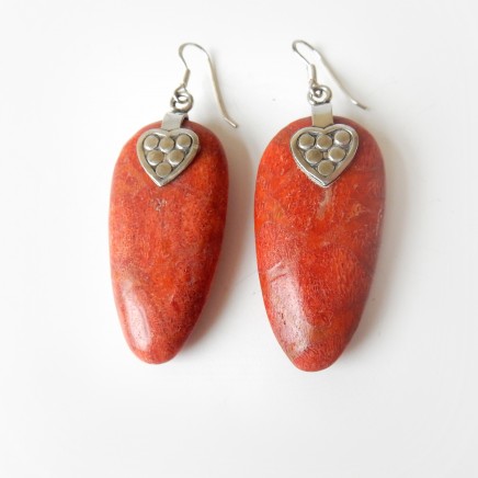 Photo of Vintage Coral Heart Earrings Solid Silver